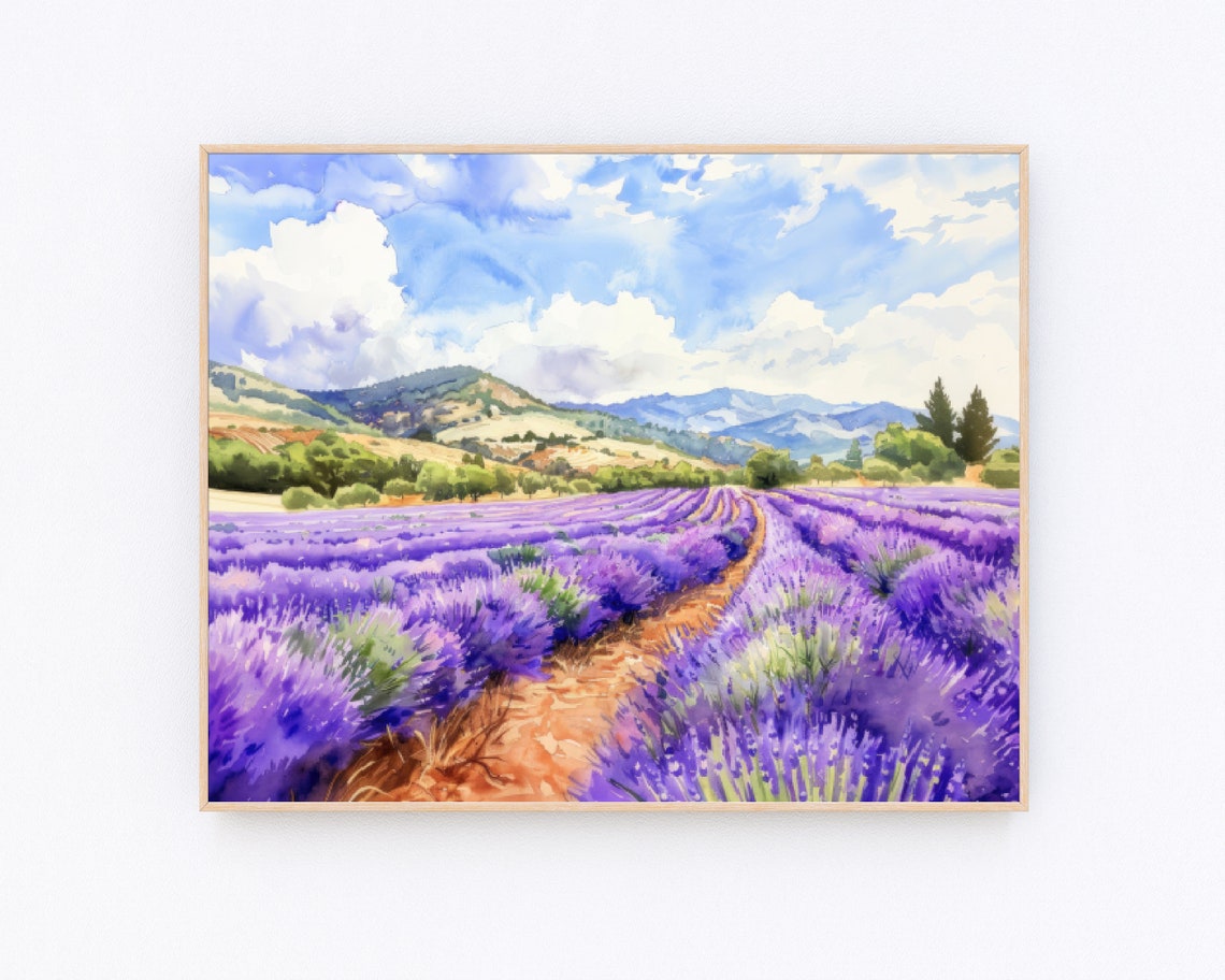 Lavender Mountains Painting California Napa Valley Winery Watercolor Painting California Landscape Print Usa Travel Poster Travel Gift P577