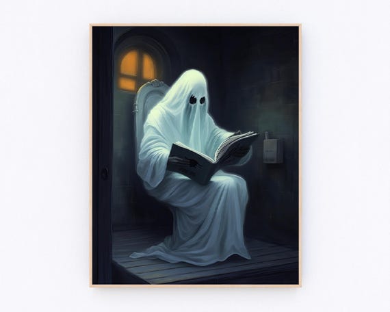 Ghost On Toilet Poster Ghost In Bathroom Print Art Poster Print Spooky Halloween Decor Moody Cottagecore Poster Gothic Spooky Wall Art P150