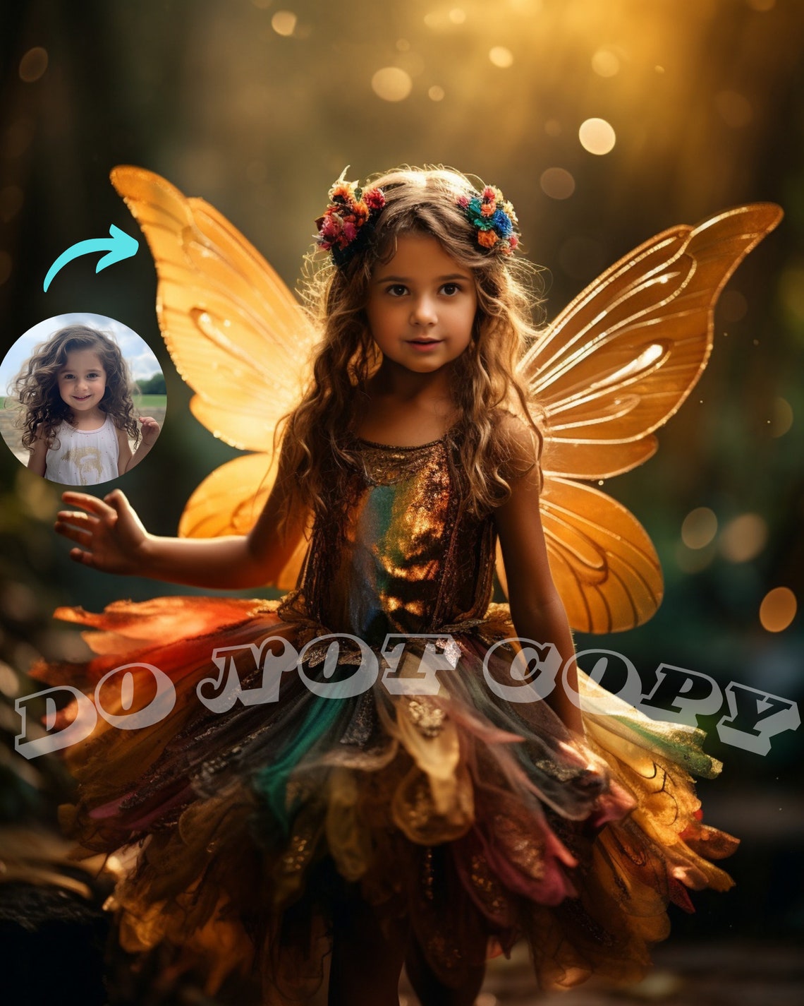 Custom Fairy Portrait Golden Butterfly Wings Autumn Magic Print