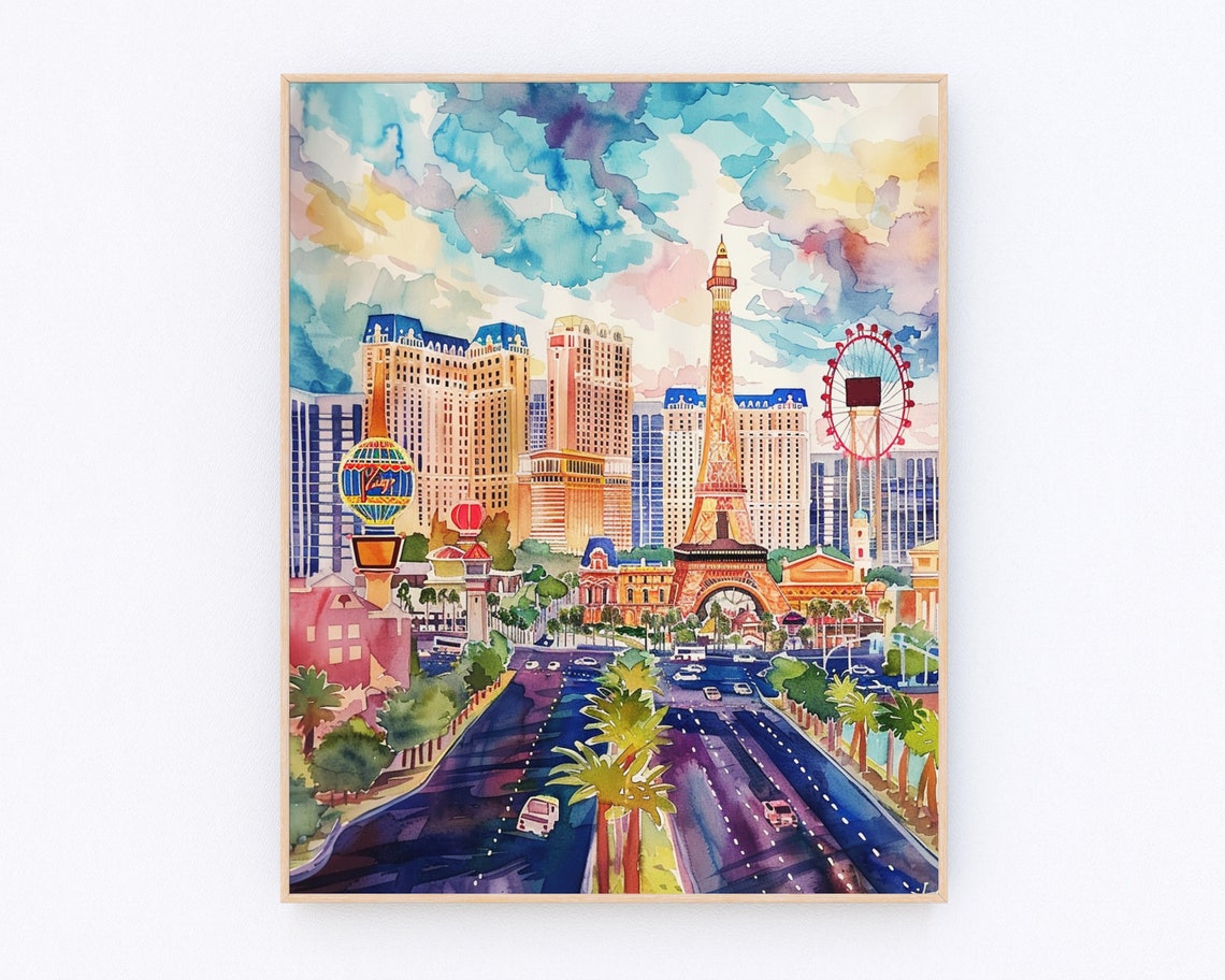 Las Vegas Watercolor Painting Las Vegas Landscape Poster Usa Travel Poster Travel Gift P508