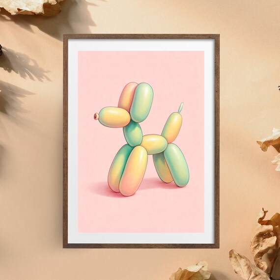 Balloon Dog Wall Art Colorful Print Modern Pop Poster Playful Pastel Animal Artwork Decor