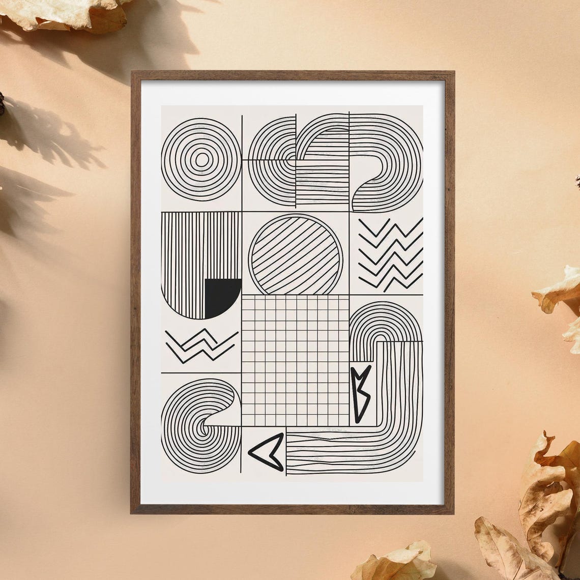 Black and White Geometric Line Grid Mid Century Bauhaus Poster