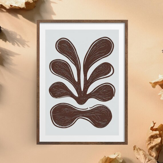 Mid Century Modern Abstract Leaf Print Retro Botanical Minimalist Decor