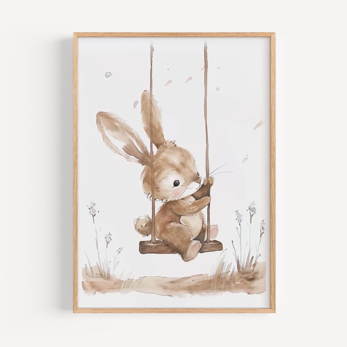 Charming Bunny Swing Poster Pastel Kids Room Wall Art Nursery Decor Baby Gift Illustration