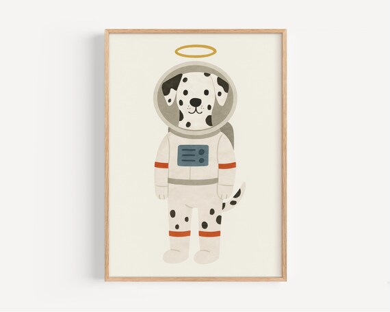 Astronaut Dalmatian Art Space Dog Wall Decor For Kids Room Or Nursery Fun Outer Animal Print