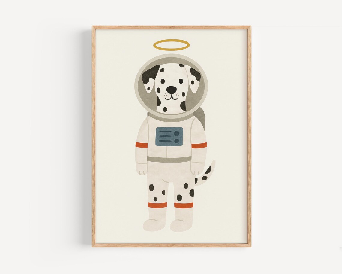 Dalmatian Astronaut Puppy Space Suit Halo Cute Kids Room Animal Poster