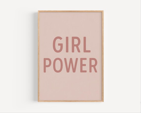Girl Power Poster Minimalist Nursery Wall Art Quote Print Pink Girls Room Decor