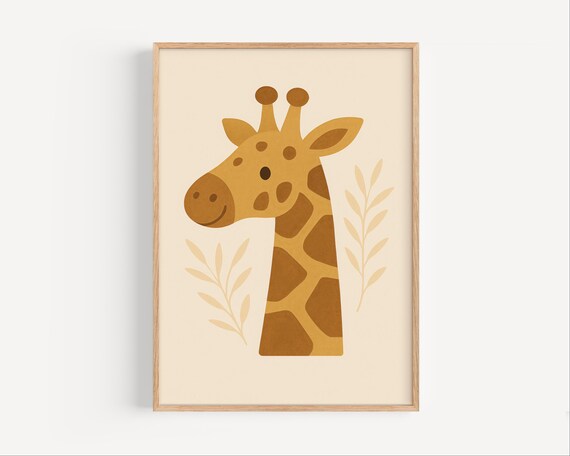 Smiling Giraffe Head Safari Nursery Decor Kids Room Art Poster