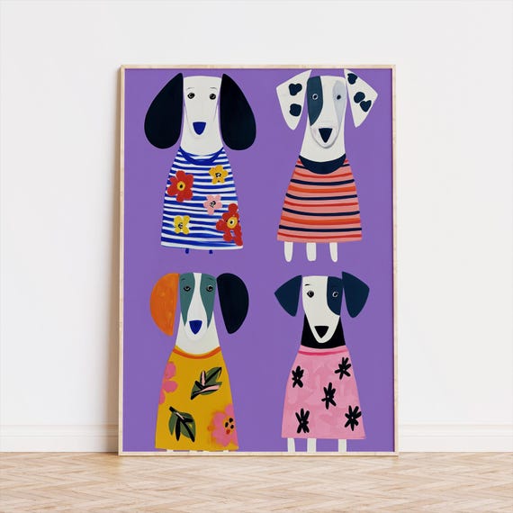 Colorful Funny Dog Wall Art Print Dogs In Sunglasses Poster Animal For Kids Pastel Childrens Room