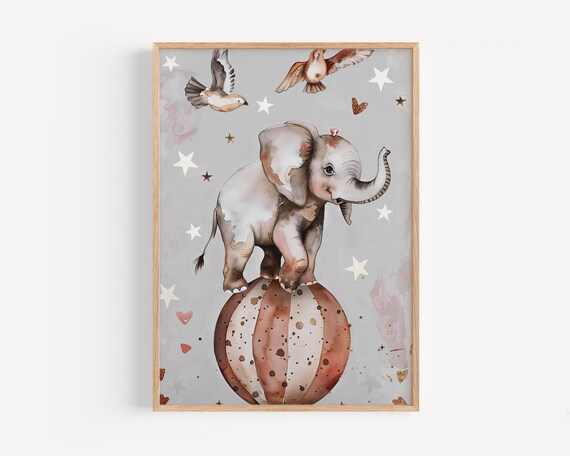 Circus Elephant Nursery Wall Art Animal Poster For Baby Room Decor Vintage Boho Kids Print Shower Gift