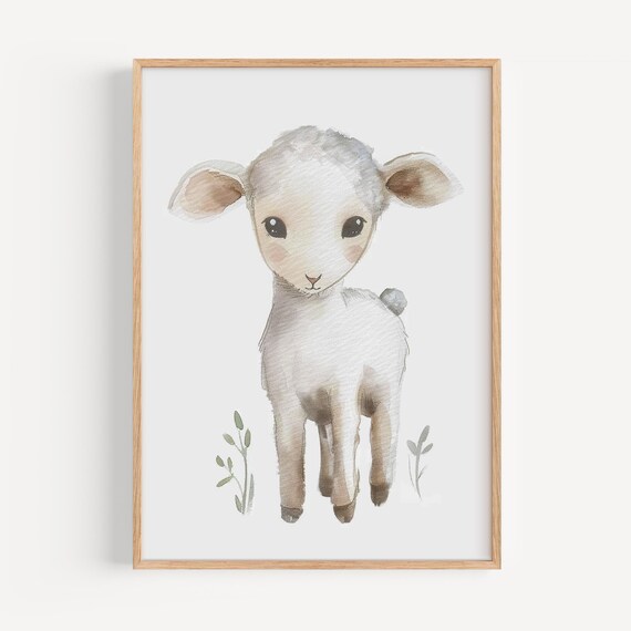 Adorable Baby Lamb Poster Pastel Nursery Wall Art For Kids Room Decor Illustration