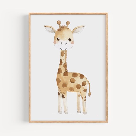 Whimsical Giraffe Watercolor Poster Adorable Pastel Nursery Wall Art For Kids Room Decor