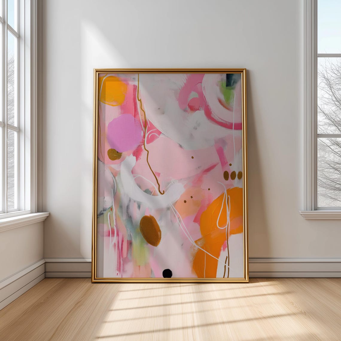 Calm Pastel Pink Orange Minimal Abstract Painting Art Poster