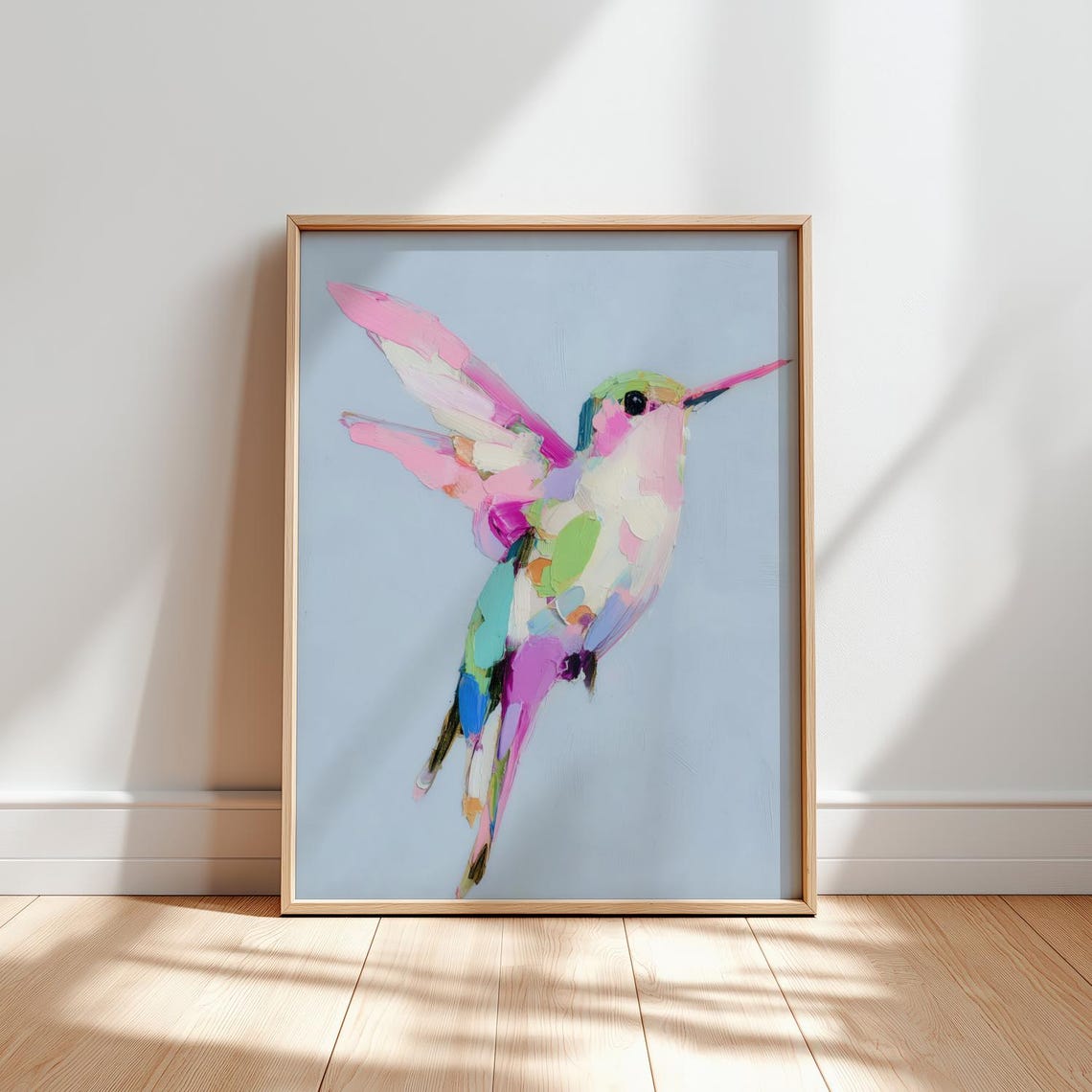 Abstract Pastel Hummingbird Painting Colorful Bird Nursery Art Poster