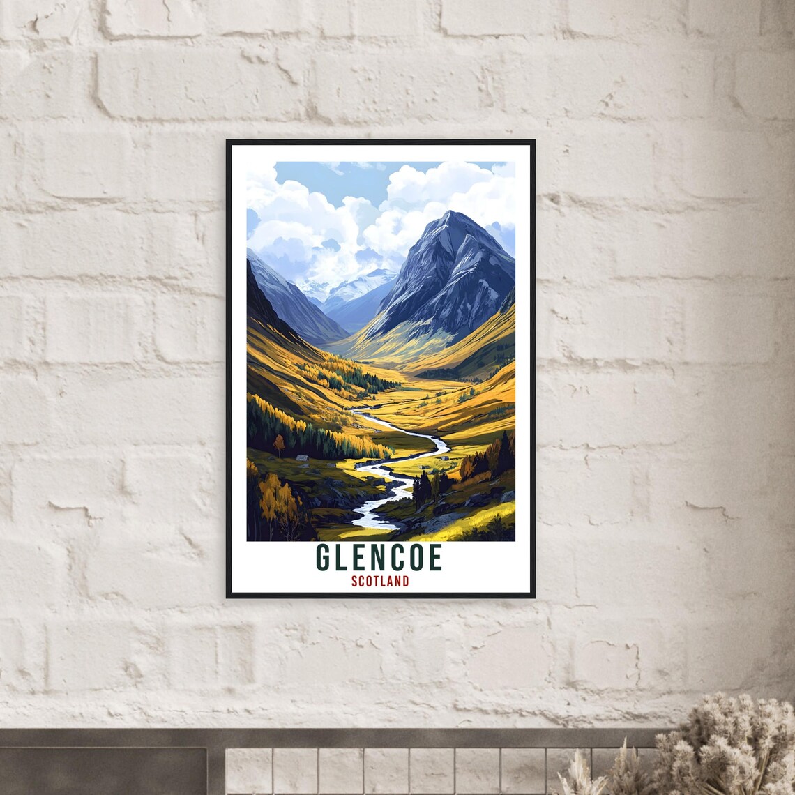 Glencoe Scotland Mountain Valley River Golden Vintage Travel Poster - Image 2
