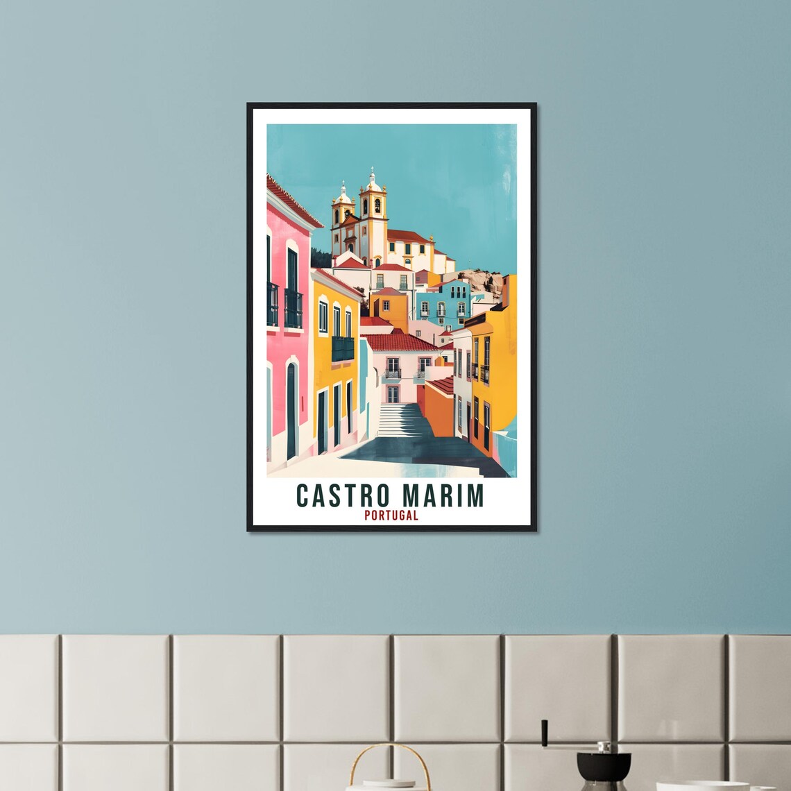 Castro Marim Portugal Colorful Street Church Hill Town Travel Poster - Image 3