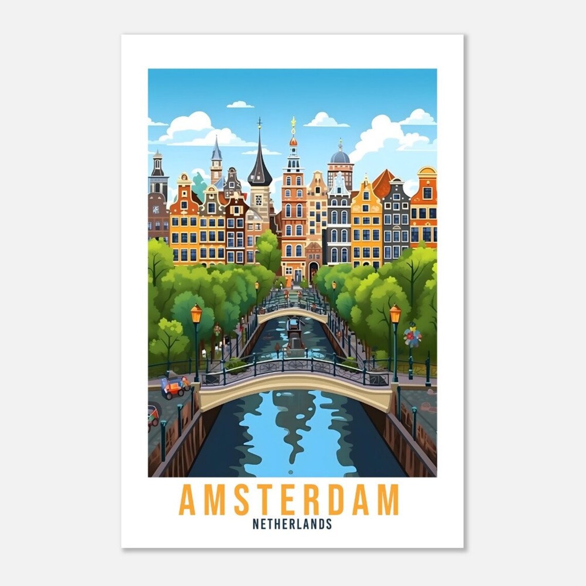 Amsterdam Netherlands Canal Bridges Historic Gabled Houses Poster