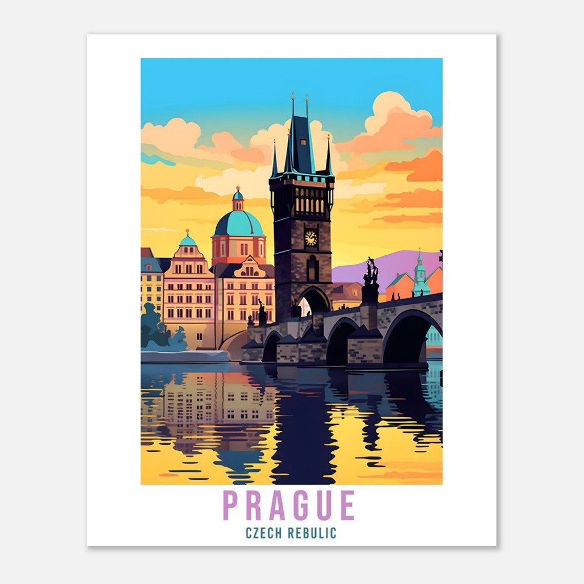Prague Travel Poster Czech Republic Travel Print Vintage Prague Bridge Travel Print Wall Hanging Home Decor World Travel Art Prague Gift - Image 4