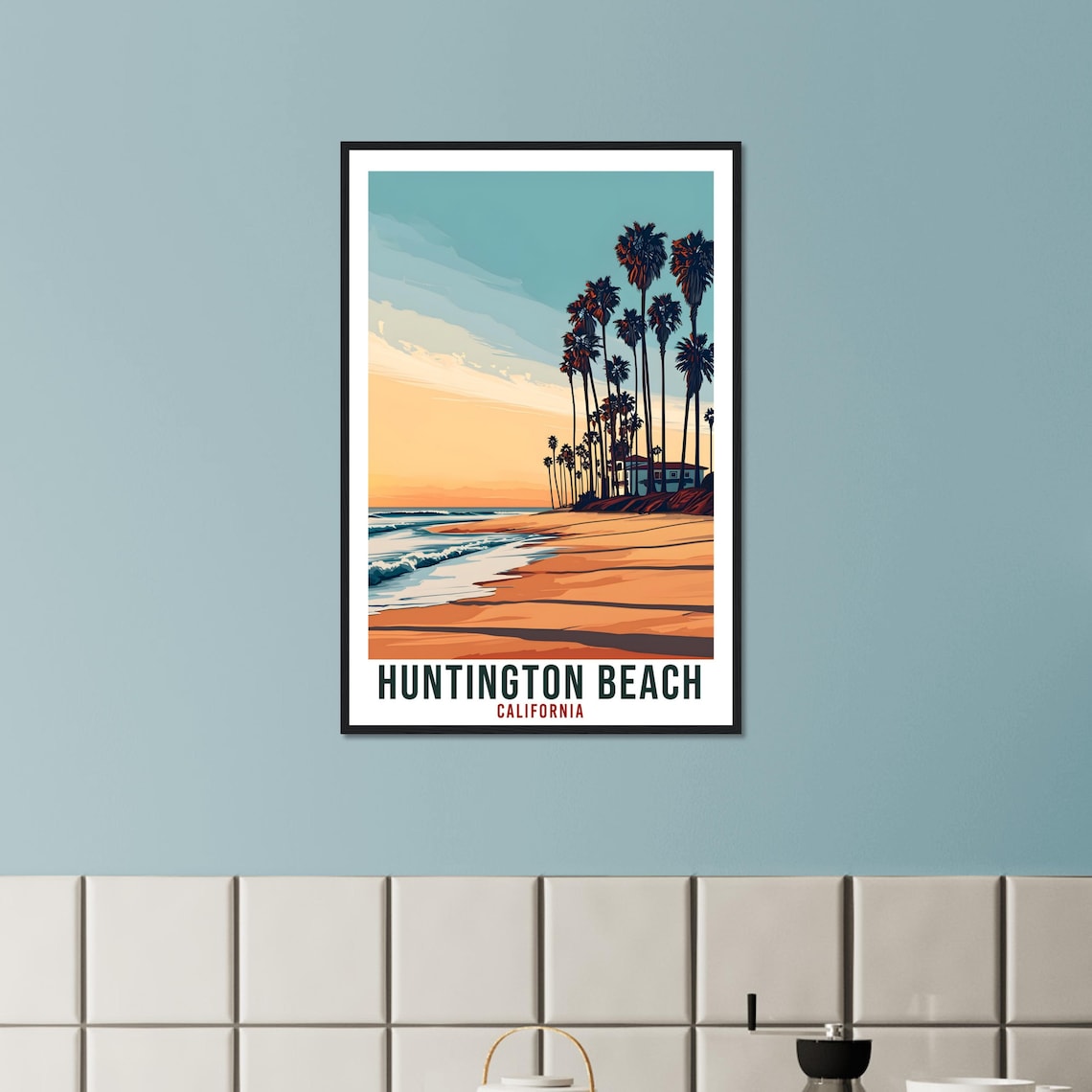 Huntington Beach Travel Print California Home Decor Usa City Wall Art Gift Wall Hanging California Artwork Huntington Beach Travel Poster - Image 3