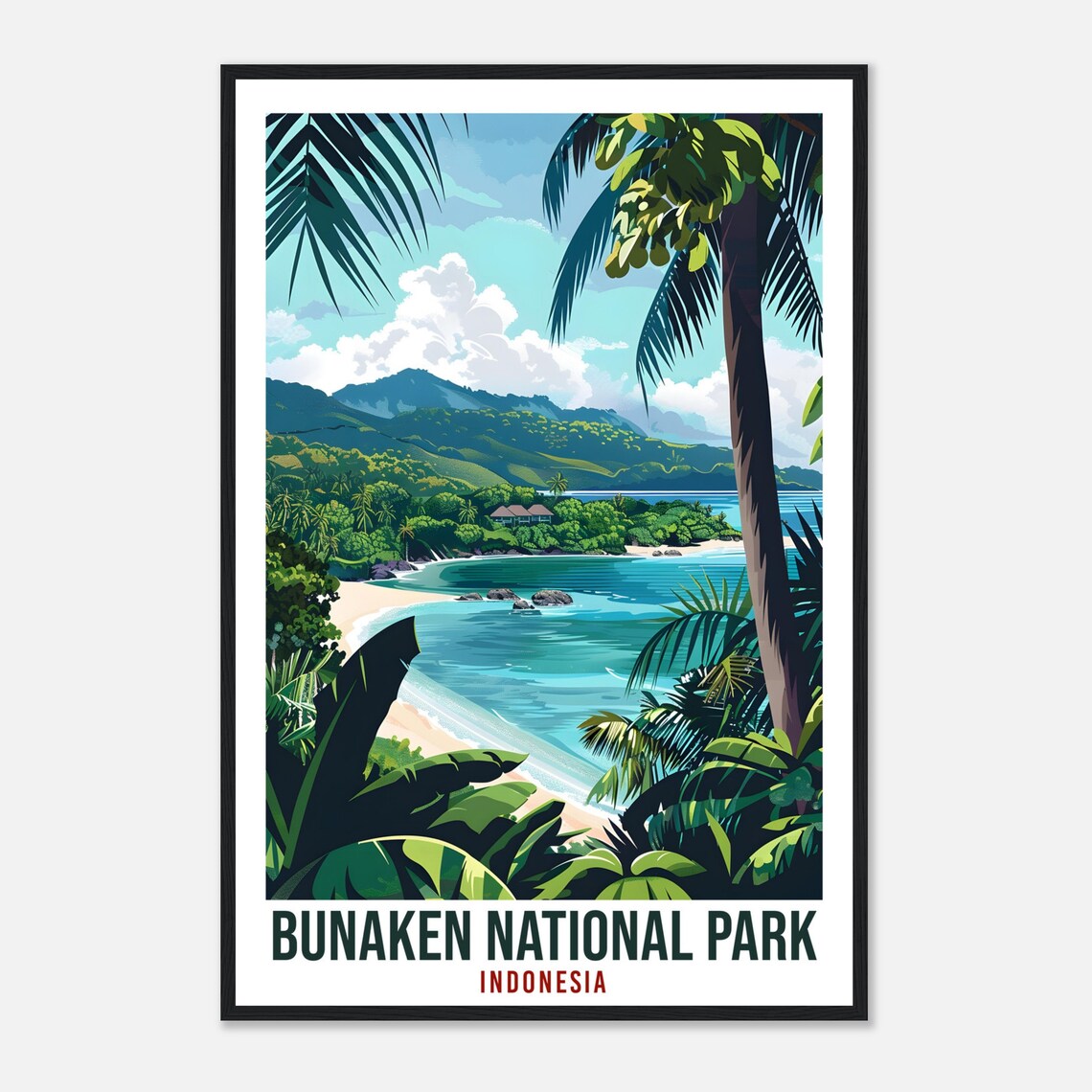 Bunaken National Park Indonesia Tropical Bay Illustrated Art Poster - Image 4