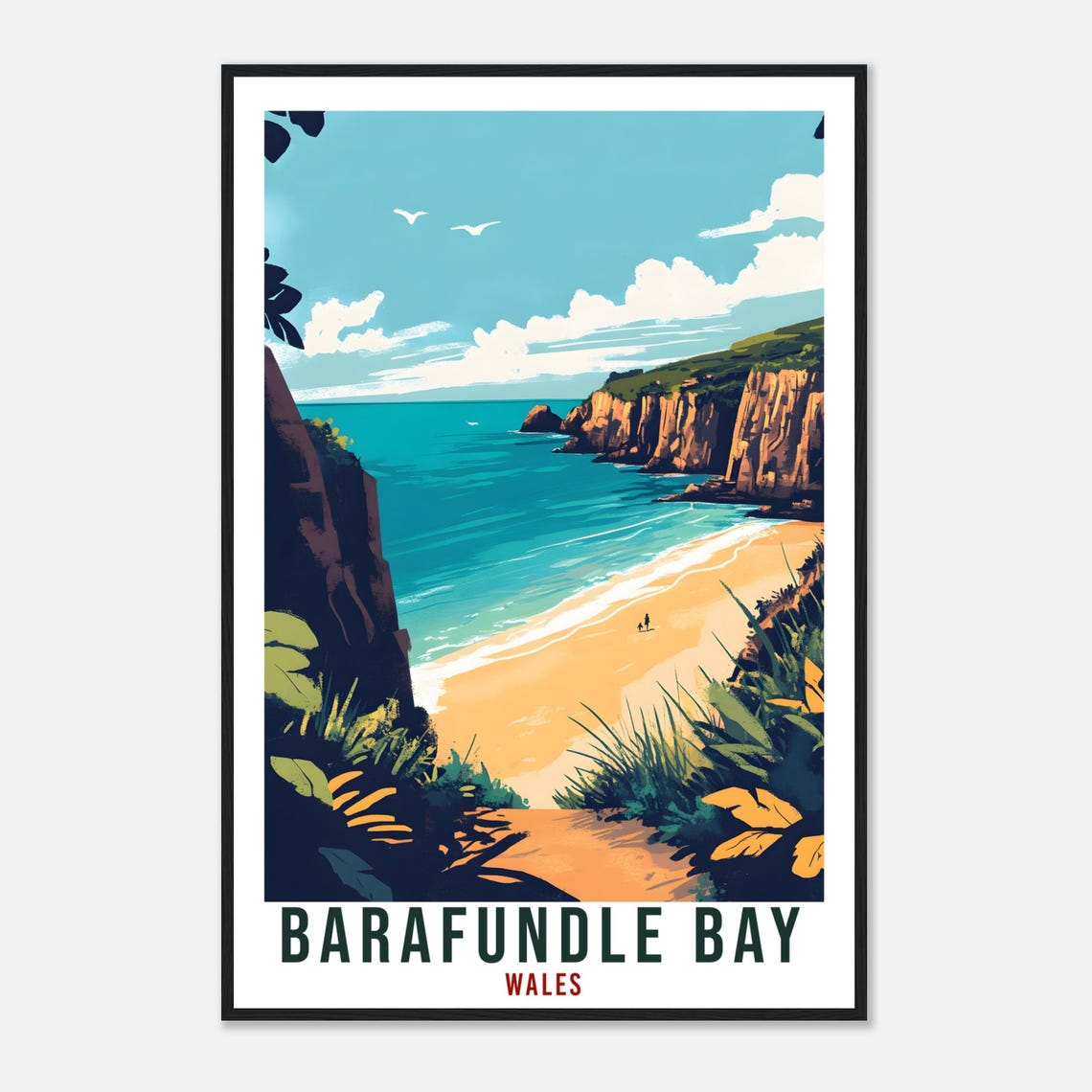 Barafundle Bay Wales Travel Poster Beach Path Cliffs Seaside Artwork - Image 4