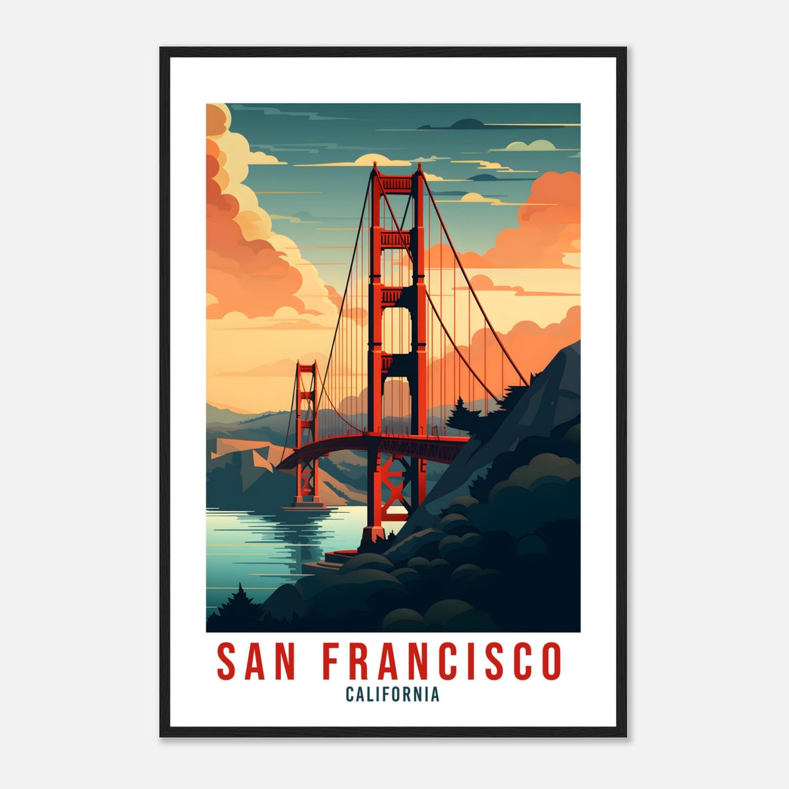 San Francisco Golden Gate Bridge Sunset Travel Poster California View - Image 4
