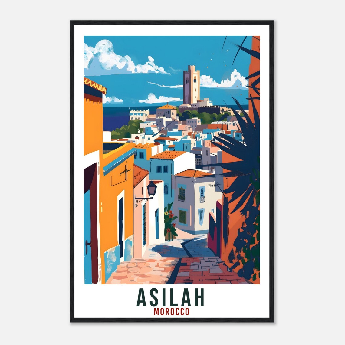 Asilah Morocco Colorful Alley Old Tower Seaside Town Travel Poster - Image 4