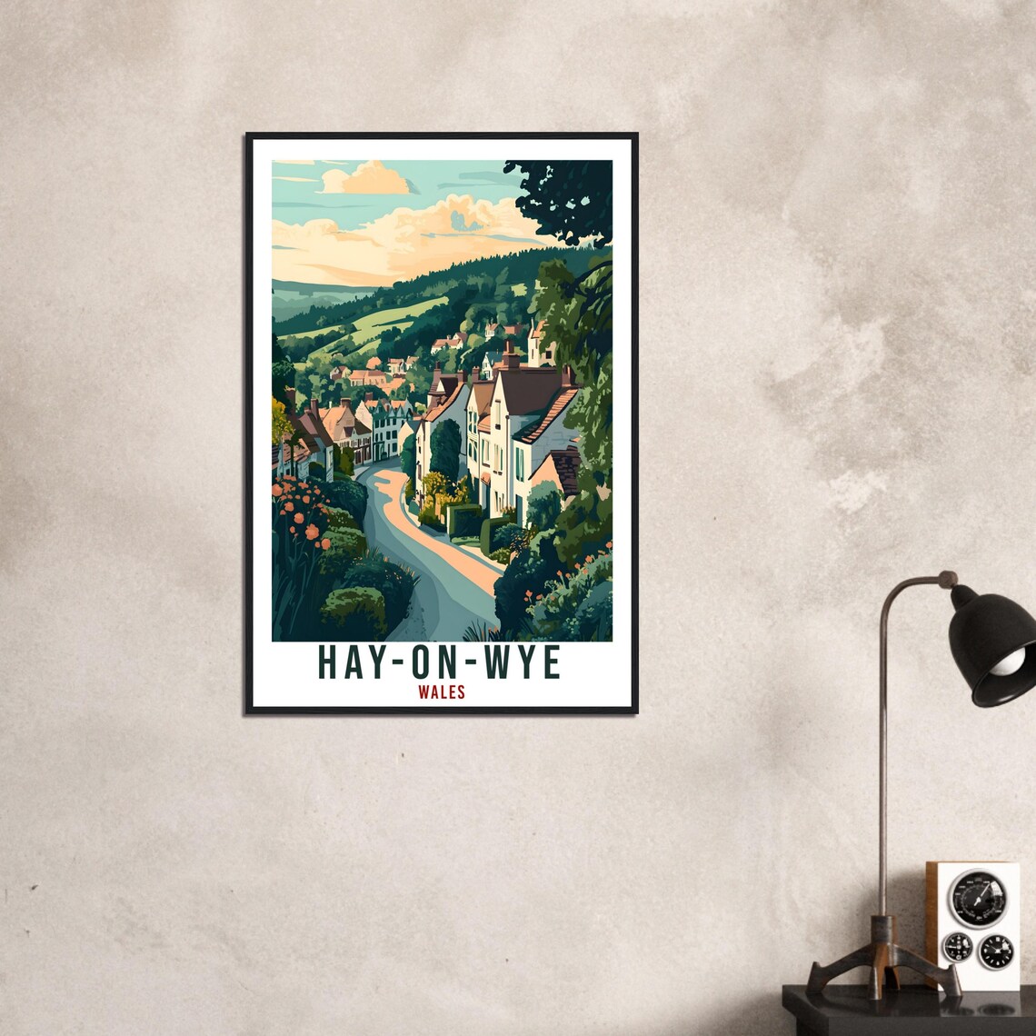 Hay-On-Wye Wales Vintage Village Street Landscape Travel Poster - Image 3