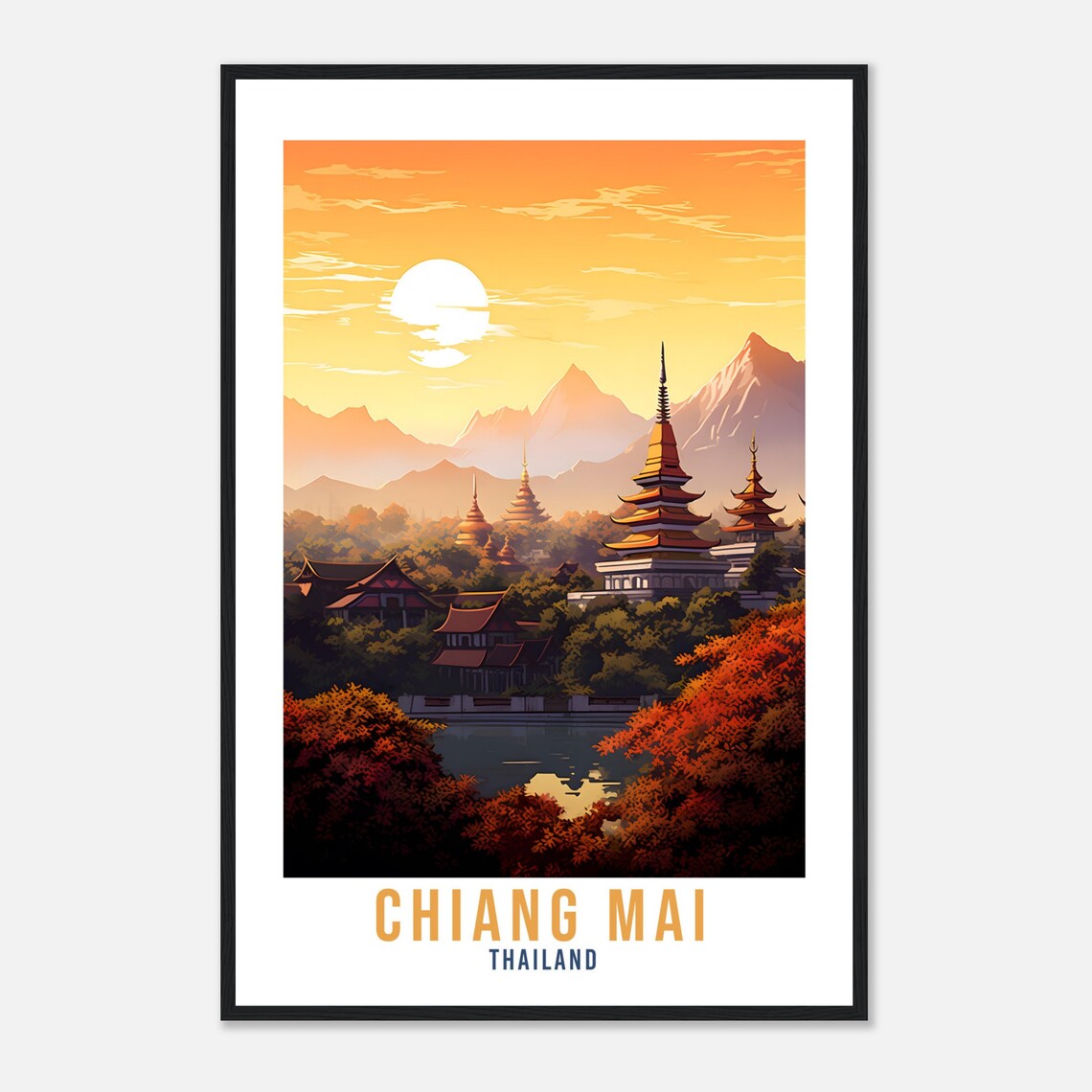 Chiang Mai Thailand Golden Temples Mountain Sunset Travel Poster - Image 4