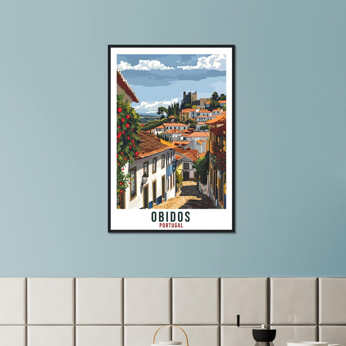 Obidos Travel Print Portugal Wall Art Wall Hanging Home Dcor Obidos Gift Portugal Landmark Artwork Gift Portugal Holiday Travel Poster - Image 2