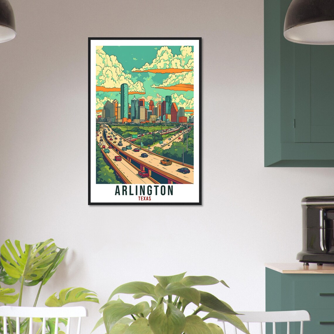 Arlington Texas Downtown Skyline Highway Retro Style Travel Poster - Image 3