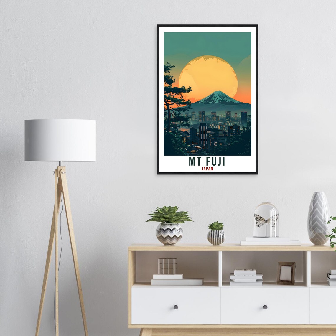 Mount Fuji Japan Giant Moon City Lights Night Sky Travel Poster - Image 2