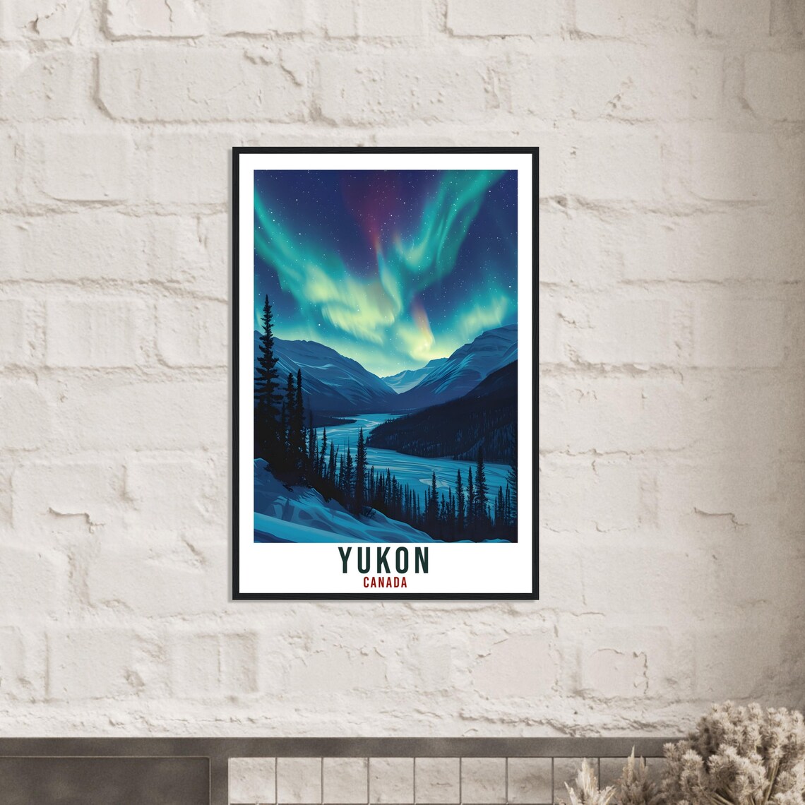 Yukon Canada Northern Lights Aurora River Valley Travel Poster - Image 3