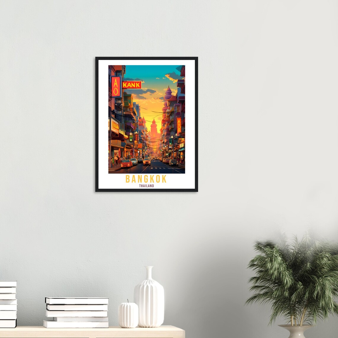 Bangkok Thailand Vibrant Neon Night Street Scene Lights Poster - Image 3