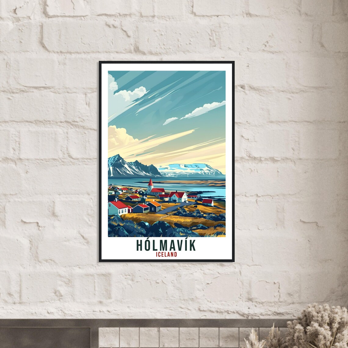 Holmavik Iceland Church Village Vintage Travel Fjord Art Poster - Image 4