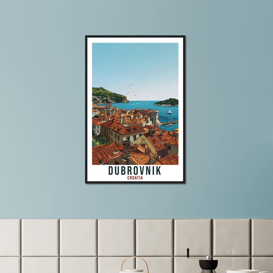 Dubrovnik Croatia Old Town Walls Coast Vintage Style Travel Poster - Image 2
