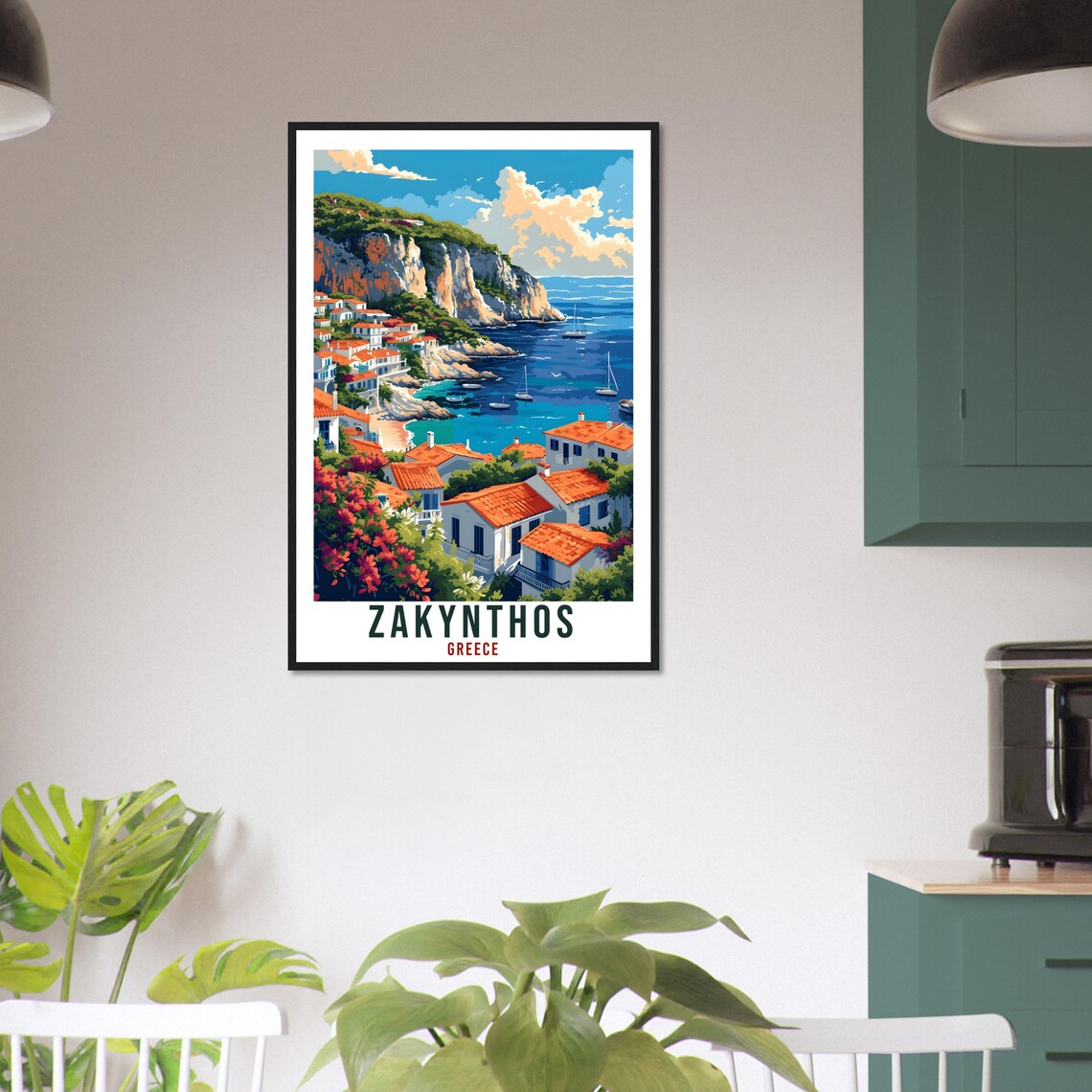 Zakynthos Greece Island Coast Village Sailboats Vintage Travel Poster - Image 2