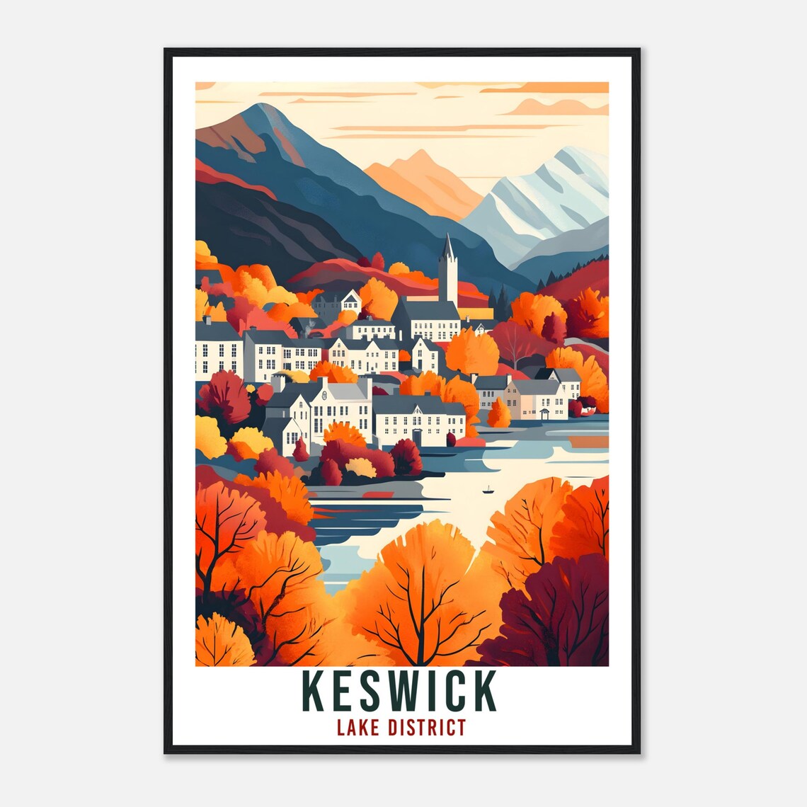 Keswick Lake District Autumn Town Mountains Vintage Travel Poster - Image 4