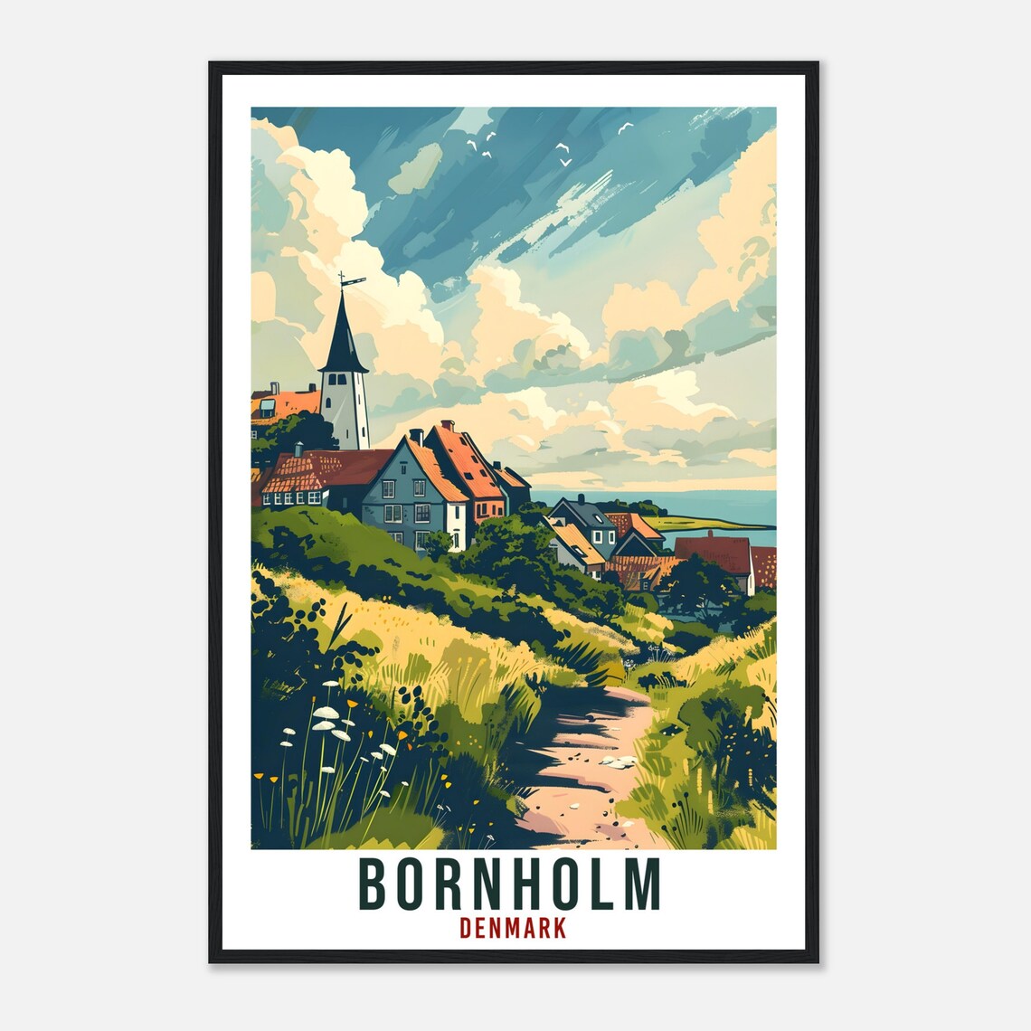 Bornholm Island Village Church Wildflower Meadow Denmark Travel Poster - Image 4