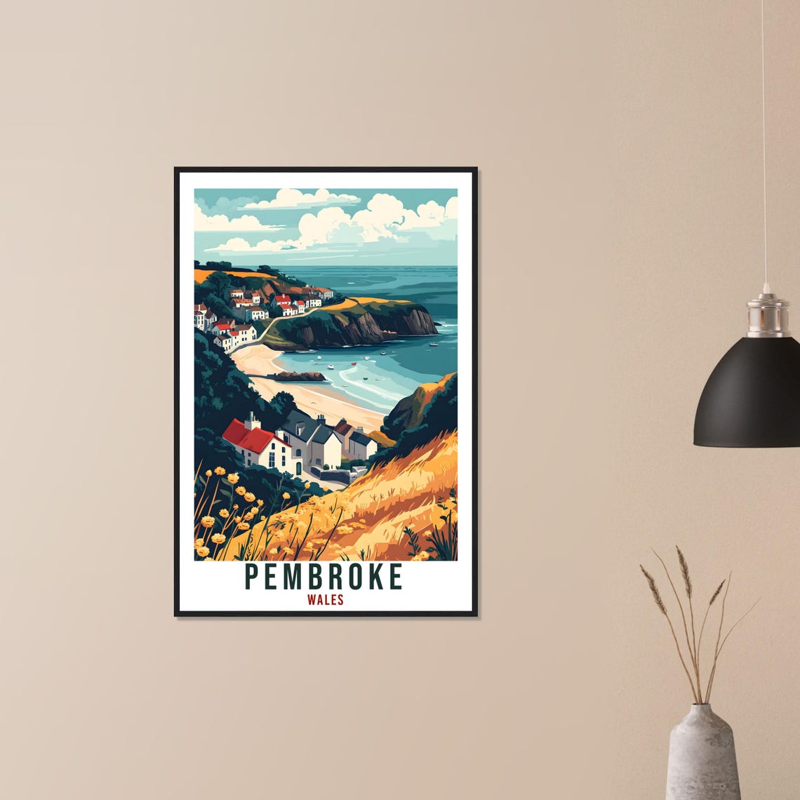 Pembroke Travel Print Wales Home Decor Pembroke Wall Art Wall Hanging Art Lover Wales Artwork Travel Poster Wales Pembroke Travel Art Gift - Image 3