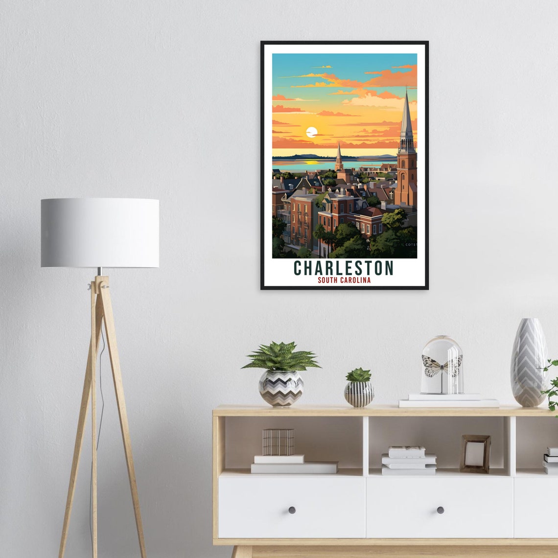 Charleston South Carolina Steeple Skyline Harbor Sunset Poster - Image 2