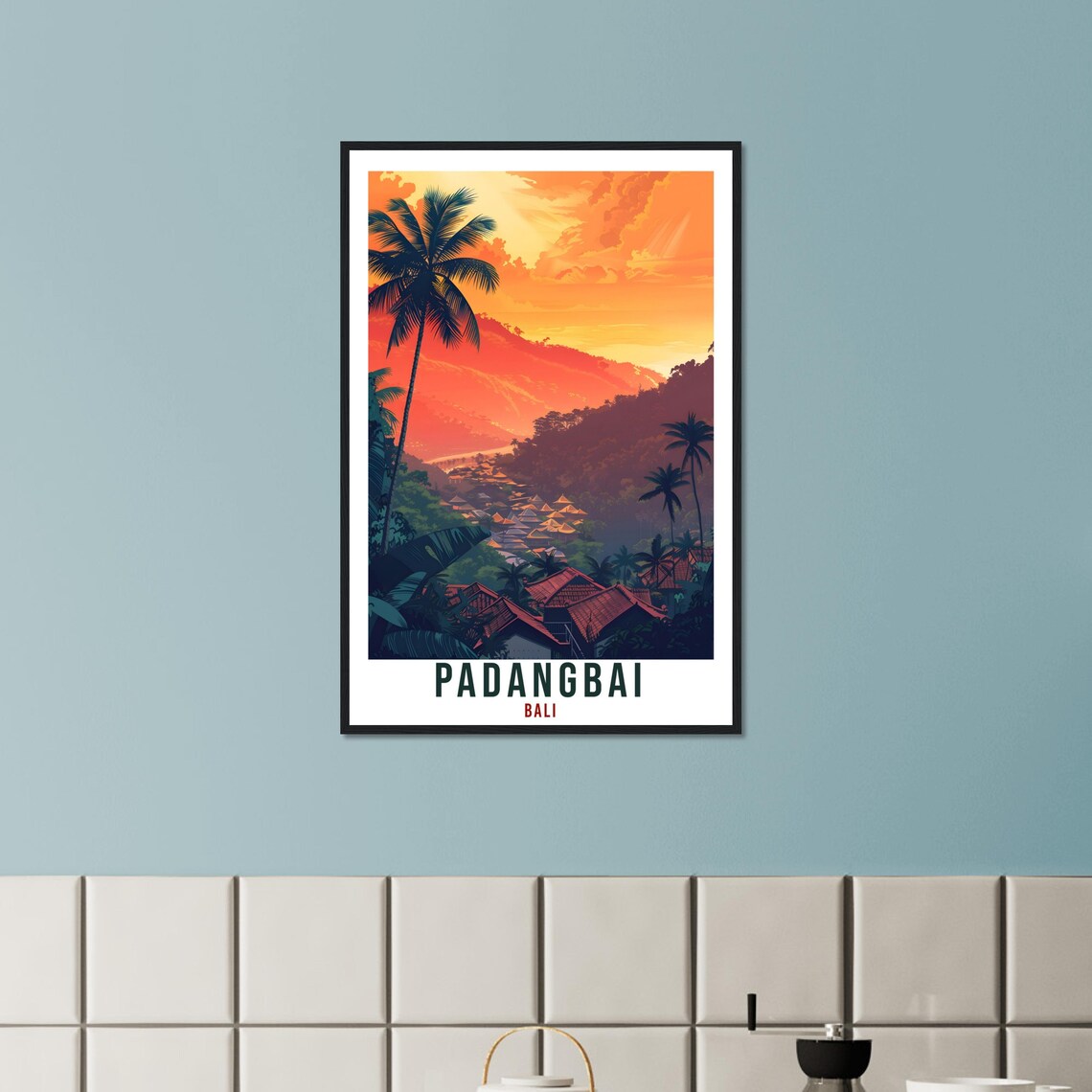 Padangbai Bali Orange Sunset Bay Village Retro Travel Poster - Image 2