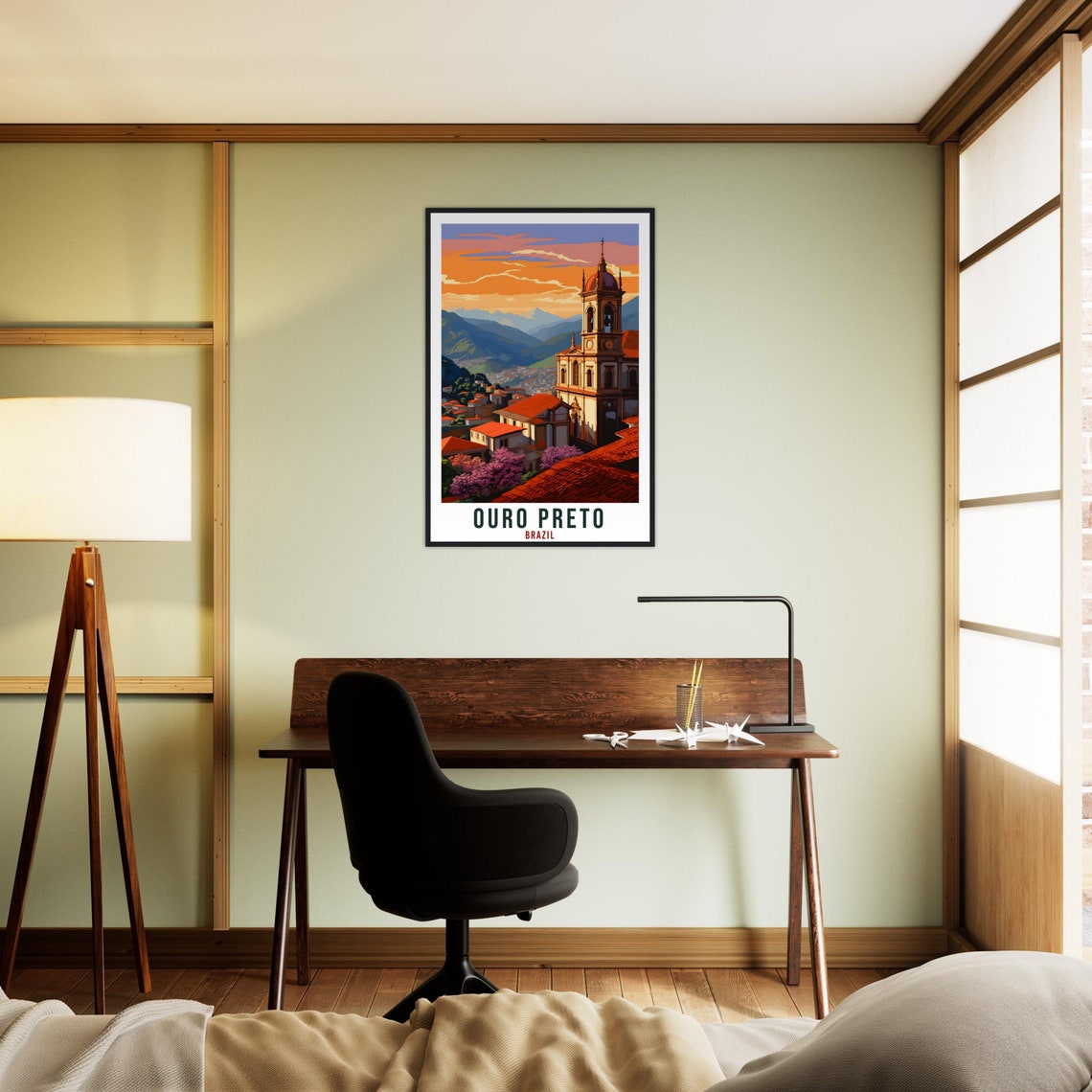 Ouro Preto Brazil Colonial Church Sunset Mountain View Poster - Image 2