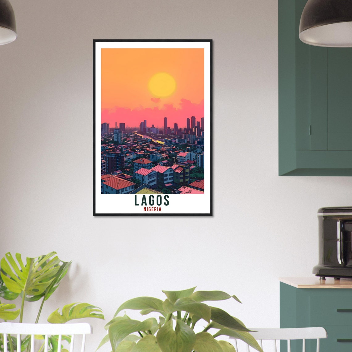 Lagos Nigeria Orange Sunset Skyline Red Rooftops Travel Poster - Image 4
