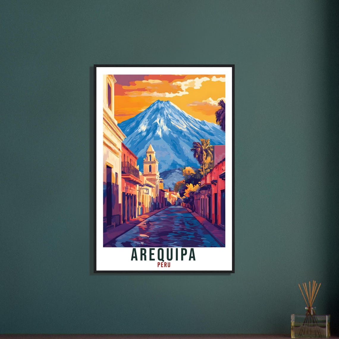 Arequipa Peru Colonial Street Misti Volcano Illustration Poster - Image 3