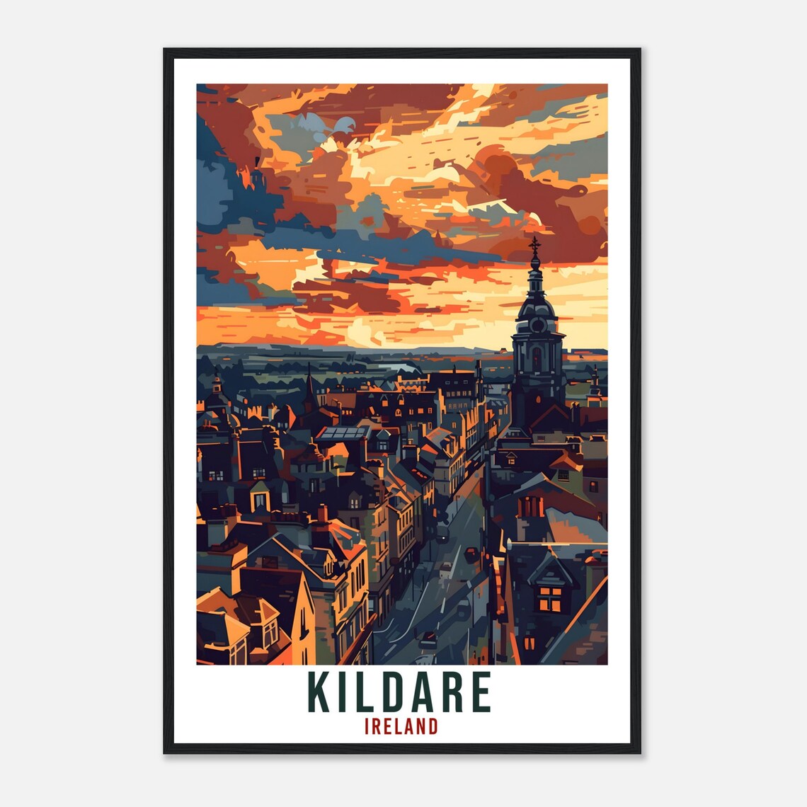 Kildare Sunset Rooftop Panorama Church Spire Ireland Vintage Poster - Image 4