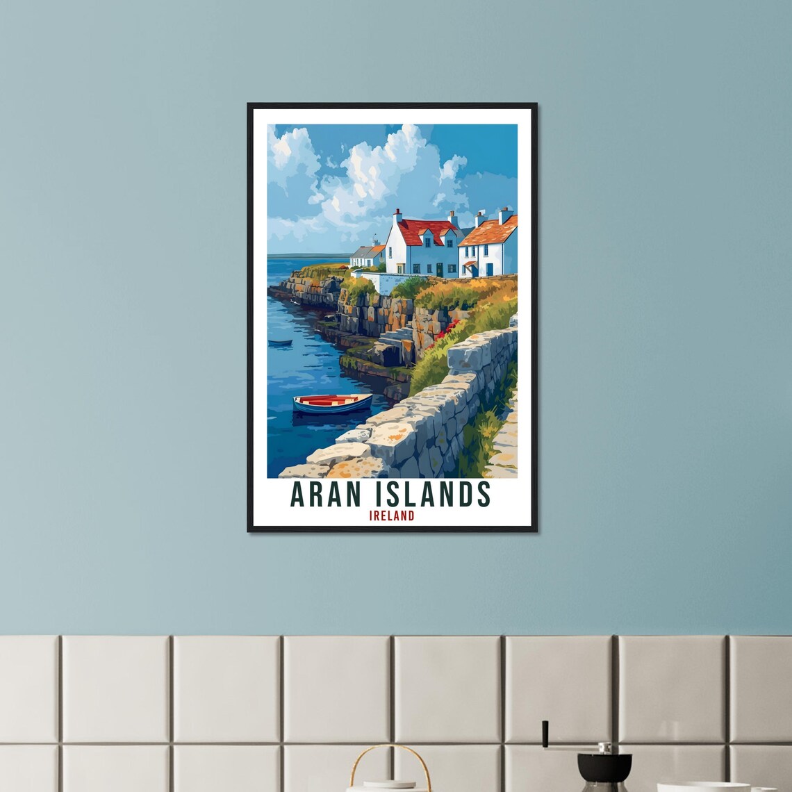Aran Islands Ireland Stone Cottages Cliff Cove Travel Poster - Image 4
