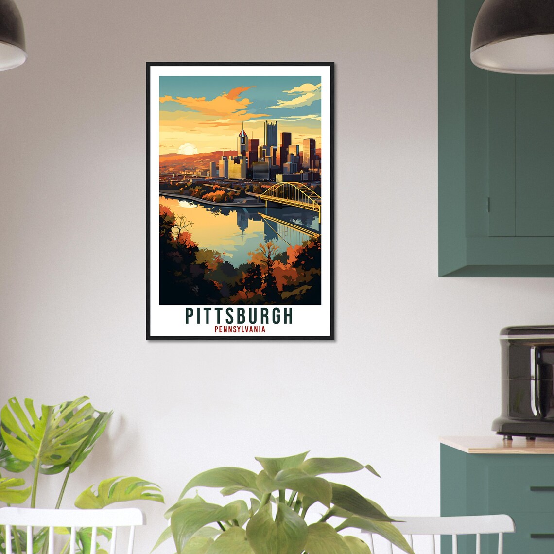 Pittsburgh Pennsylvania Vintage Sunset Skyline Travel Poster - Image 3