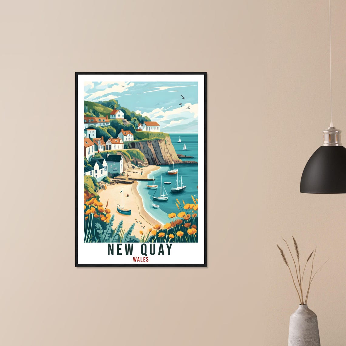 New Quay Travel Poster Wales Home Decor New Quay Wall Art Wall Hanging Art Lover Wales Artwork Travel Print Wales New Quay Travel Art Gift - Image 3