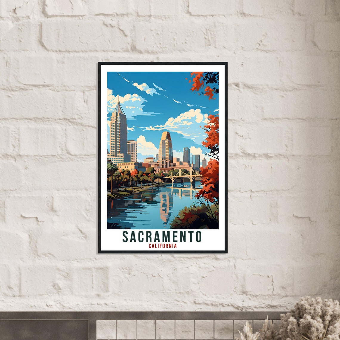Sacramento California Skyline River Reflection Vintage Travel Poster - Image 2